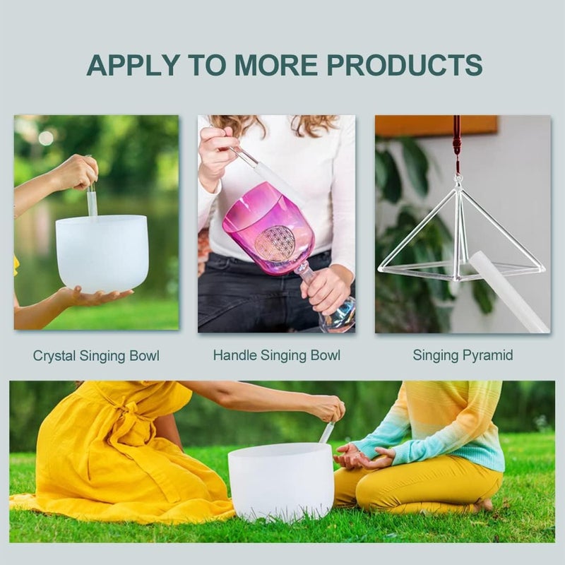 UPCEED Singing Bowl Mallet Clear Acrylic Silicone Rubber Striker Mallet for Playing Quartz Crystal Singing Bowl with Bundle Pocket(White) - Image 4